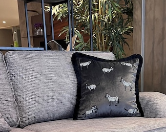 Zebra Pattern Throw Pillow Cover - Animal Print Cushion Cover - Decorative Pillow Cover - Shiny Gray Velvet Pillow - Unique Boho Home Decor