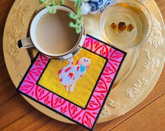 Cocktail Napkins Chinoiserie Chic Staffordshire Dogs - Pink Linen Coaster - Pink Coffee Napkin Set of 2 - 4 - 6 - 8  High Quality 100% Linen