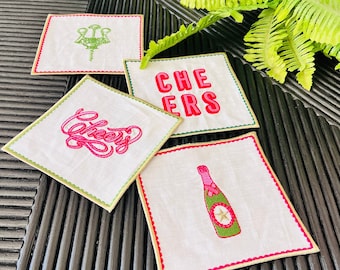 Cocktail Party Napkins - Bar Cart Kitchen Decor - Cocktails and Beverages Happy Hour - Cheers! -  Napkin Set of 4