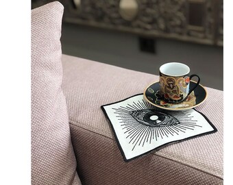 Embroidered Eye Pattern Linen Napkins – Black Cording Coffee Napkin