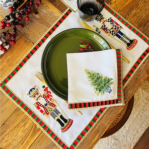 Linnen placemats notenkraker | Rood en groen geruite kersttafelmatten