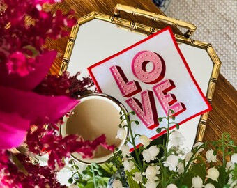 Servilletas de cóctel de lino rosa con bordado LOVE / Regalo para anfitriona