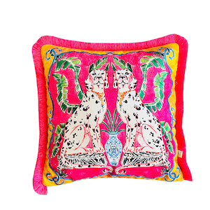 Dalmations Dog Pattern Throw Pillow Cover - Pink Velvet Pillow Case - Pink Tassel Cushion - Unique Home Decor Pillow - Animal Print Pillow