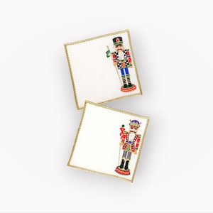 Nutcracker Linen Napkins - Embroidered Cocktail Napkin Set for Holiday Decor