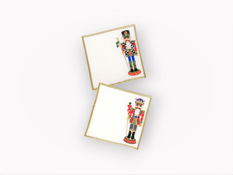 Nutcracker Embroidered Linen Cocktail Napkins