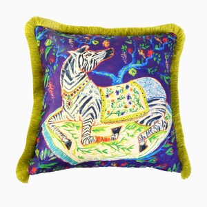 Zebra Velvet Pillow - Purple Animal Print Cushion - Regal Safari Home Decor