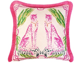 Cheetah Leopard Pillow Cover - Animal Print Pink Pantheress Velvet Cushion - Luxury Safari Decor