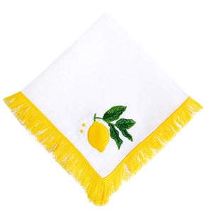 Lemon Pattern Service Napkins 100% Linen Napkins White Serviette Towel Set of 2 4 6 8 Attractive Table Napkins Handmade Tassels image 2