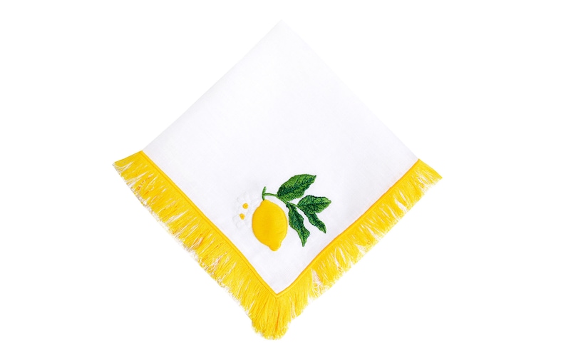 Lemon Pattern Service Napkins 100% Linen Napkins White Serviette Towel Set of 2 4 6 8 Attractive Table Napkins Handmade Tassels image 2