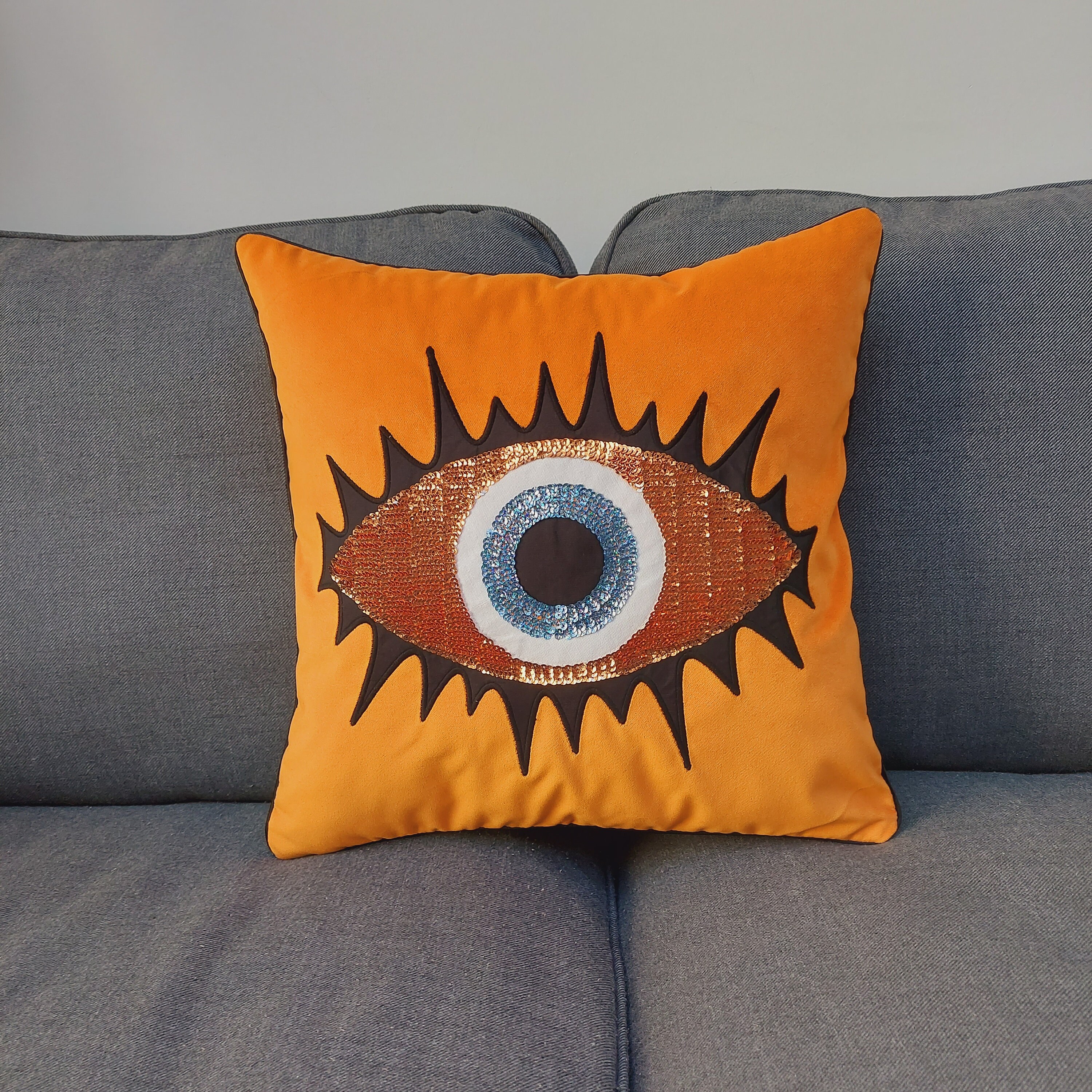 Evil Eye Pattern Pillow Cover Orange Velvet Pillow Case Etsy