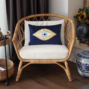 Midnight Blue Velvet Evil Eye Pillow Cover | Midnight Sparkle Accent Pillow | Boho & Gothic Home Décor