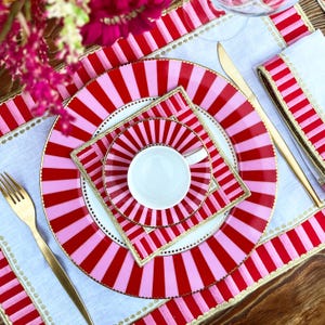 Pink Checkered Placemats - Gold-Detail Linen Table Mats - Decorative Table Linens - Premium Dining Décor - Special Occasion Placemats