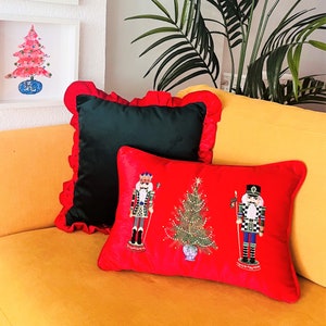 Embroidered Nutcracker Pillow Cover – Red Velvet Christmas Decor (14x19.5)