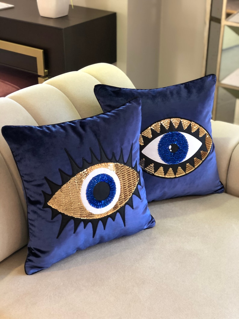 Throw Pillow Set Evil Eye Throw Pillows Midnight Blue Etsy