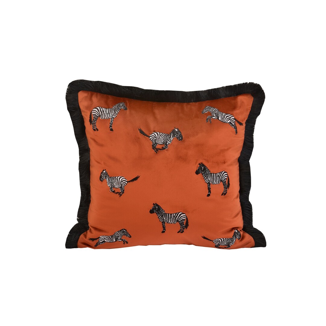Zebra Print Burnt Orange Pillow Cover Black Tassel Velvet Etsy