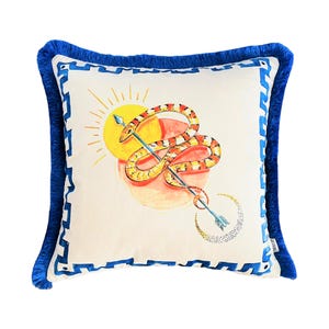 Mystical Snake Sun & Moon Pillow Cover | Double-Sided Velvet Cushion | Boho Celestial Décor