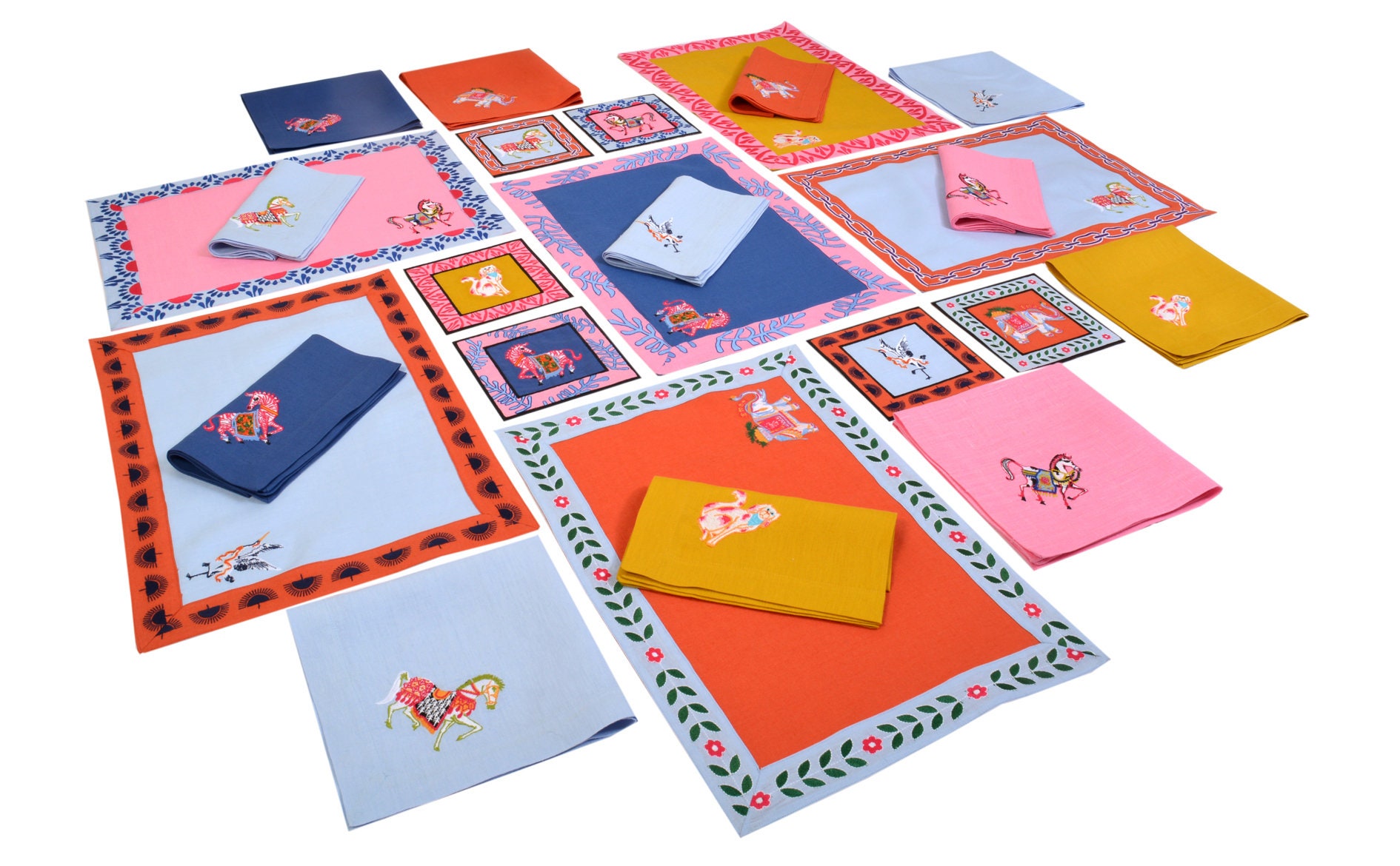 Decorative Light Blue Linen Placemats Horse Pattern Placemat Etsy