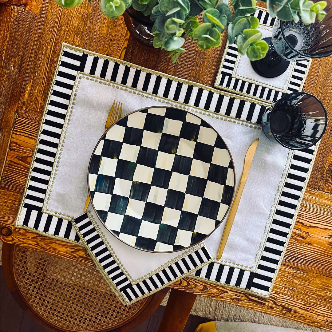 Black and White Checkered Placemat Set of 4, 6, 8 Decorative Checker