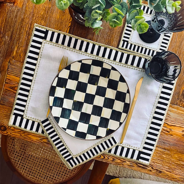 Black and White Checkered Placemat Etsy