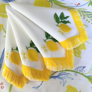 Lemon Pattern Service Napkins 100% Linen Napkins White Serviette Towel Set of 2 4 6 8 Attractive Table Napkins Handmade Tassels image 4