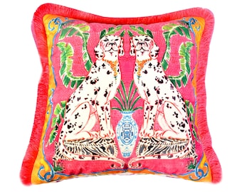 Dalmatian Dog Velvet Pillow Cover | Pink Throw Pillow | Modern Home Decor