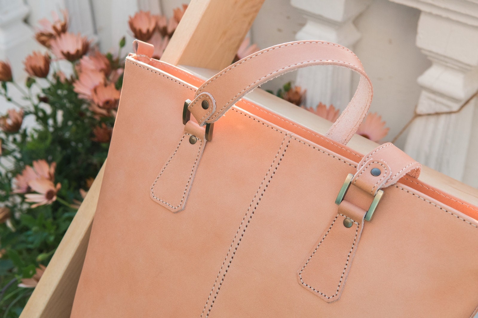 Handmade Leather Tote Bag Natural Color Elegant Classic Etsy UK