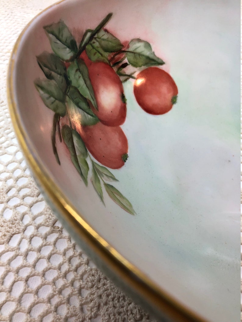 L and V Limoges hand painted porcelain apple bowl