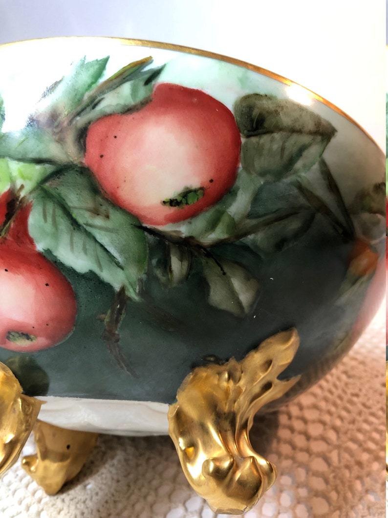 L and V Limoges hand painted porcelain apple bowl