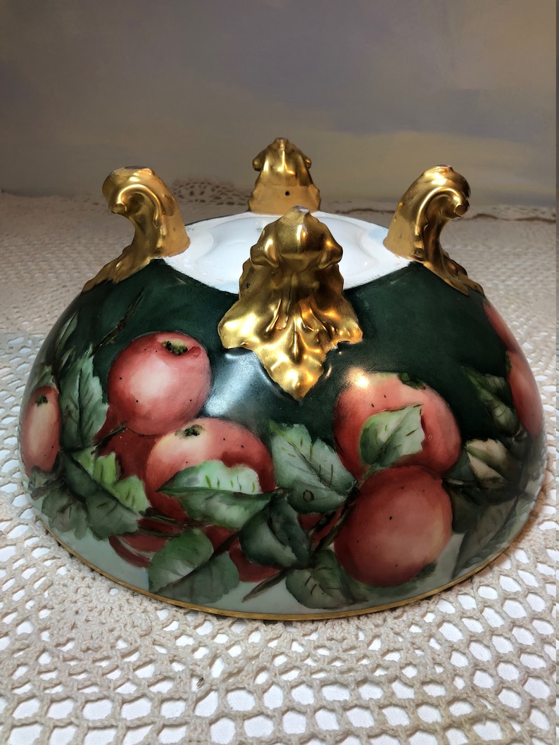 L and V Limoges hand painted porcelain apple bowl