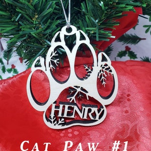 Christmas Tree Ornament, Wood Ornament, Wooden Christmas Ornament, Cat Ornament, Cat Ornament Personalized