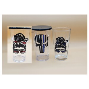 Thin Red Line - Messy Bun Glass - Messy Bun Cup - Red Line - 911 Gift- Red Line Gift  -Firefighter - Firefighter Gift Red Line Messy Bun