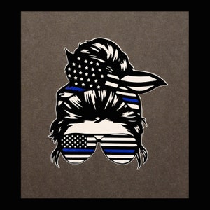 Thin Blue Line Messy Bun Decal - 911 Blue Line Vinyl Decal Sticker -Blue Line Sticker - 911 Stickers - Car Decal - Back The Blue - Messy Bun