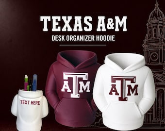 Texas A&M Desk Organizer / Pencil Holder with Customizable Name and/or Number on Back - Makes a great gift for teachers, alumni and students