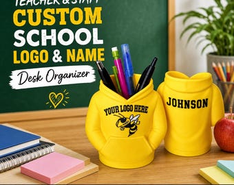 Custom School Name, Logo & Teacher Name Pencil Holder Desk Organizer