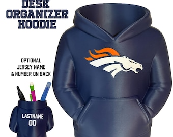 Broncos Pencil Holder Desk Organizer with Customizable Name and Number on Back