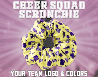 Personalized Cheer Squad Scrunchie Hair Tie, Your Choice of Colors, School or Squad Scrunchie with Logo or Text, Cheer Scrunchy,Cheerleading