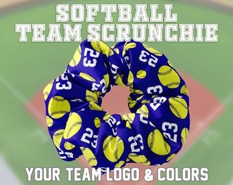 Personalized Softball Scrunchie Hair Tie, Your Choice of Colors, School Color Team Scrunchie with Number, Hair Scrunchy