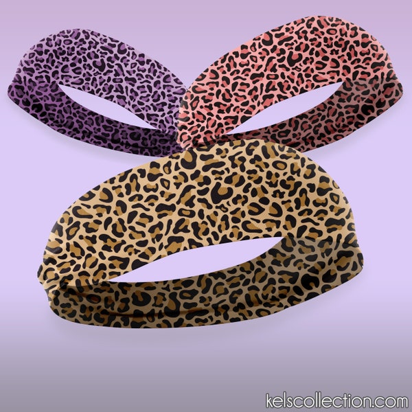 Leopard Print Stretchy Headband - Purple Leopard - Coral Leopard - Trendy Headband, Great for Casual and Active wear