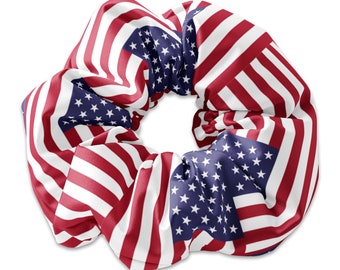 Hair Scrunchies USA Flag Patriotic Fabric Elastic Band Ponytail Tie Red 4TH July