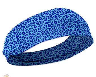 Blue Leopard Print Stretchy Headband - Blue Cheetah - Blue Animal Print - Trendy Headband, Great for Casual and Active wear