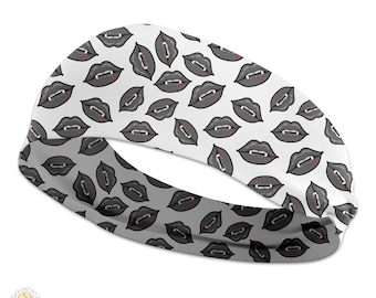 Halloween Vampire Lips on White Stretchy Headband - Cute Trendy Headband, Great for Casual and Active wear, Athletic Head Band, Stretch