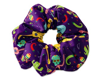 Cinco de Mayo Sugar Skull Themed Scrunchy Hair Ties, May 5th Scrunchies Hair Tie, Mexico Cinco De Mayo Scrunchys