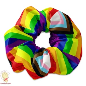Progress Pride Flag Scrunchie Hair Tie, Pride Scrunchys, Rainbow Scrunchy Hair Accessory, LGBTQ Crunchies, In