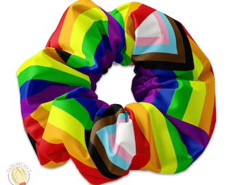 Progress Pride Flag Scrunchie Hair Tie, Pride Scrunchys, Rainbow Scrunchy Hair Accessory, LGBTQ Crunchies, In