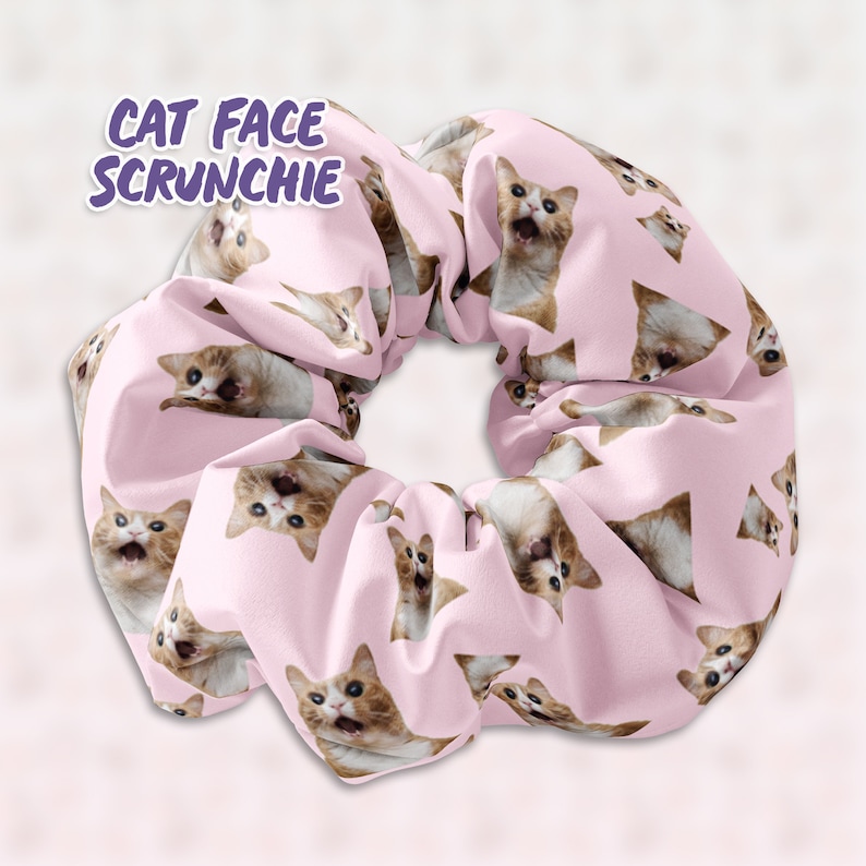 Personalized Cat Faces Scrunchie Hair Tie, Funny Cat Faces Scrunchy Hair Accessory, Hilarious gift idea for all ages image 1