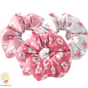 Japanese Cherry Blossom Scrunchies Hair Tie, Sakura Hair Ties, Flowers Scrunchy Hair Accessory, Floral Theme Scrunchys