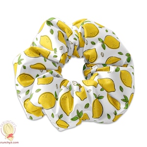 Illustrated Lemon Drops Scrunchie Hair Tie, Hand Drawn Lemons scrunchy, Spring Lemonade, Summer Fruit Hair Tie, Fruit Scrunchies