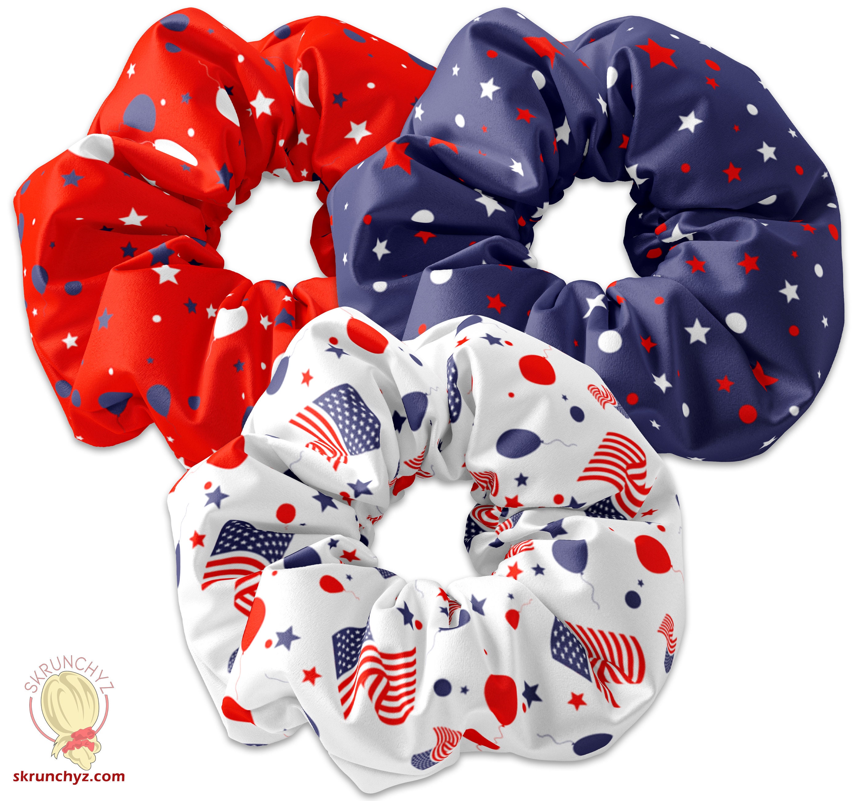 Comelodiant Haarschleifen-Set 4. Juli – Patriotisch Rot-weiß-blau, Elastische Scrunchies & Kreolen Für Frauen & Mädchen, 4-teilig