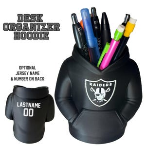 Las Vegas Raiders pennhållare skrivbordsorganisatör med anpassningsbart namn och nummer på baksidan