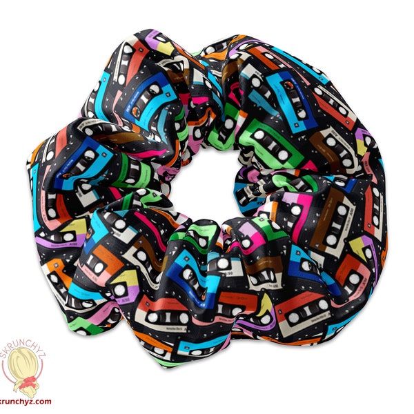 Retro Cassette Tapes Scrunchie Hair Tie, Hair Scrunchy, Retro Mix Tape Scrunchies, 80s Scrunchies, 90s Scrunchys